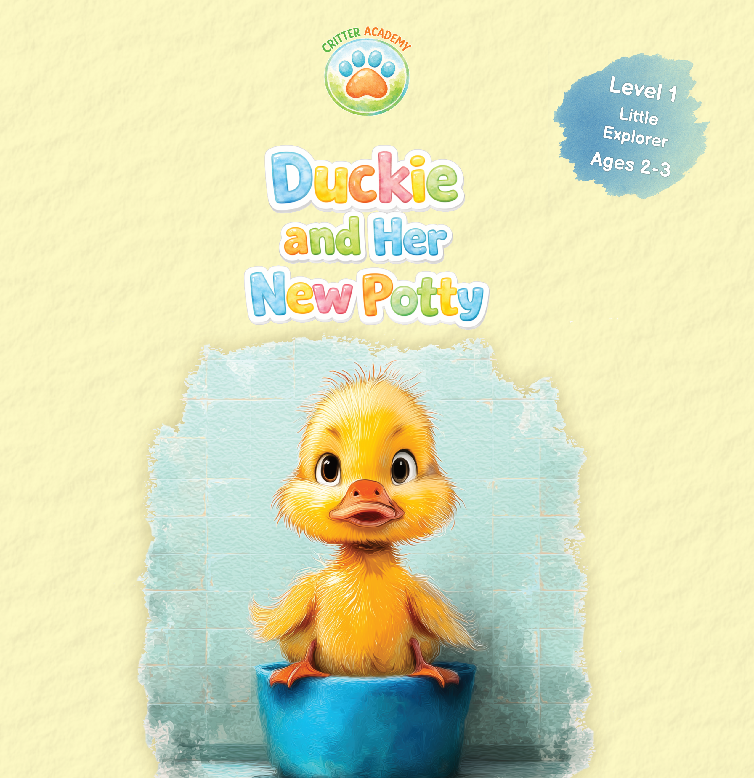 Cover: Duckie and her new potty: Critter Academy. Level 1 - Little Explorer. Saying goodbye to diapers and potty training for kids 2-3 years old.